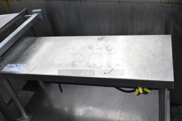 Commercial 2-tier over shelf with Hatco GRA-24 warming strip, stainless steel, visible wear, yellow wire connectors.