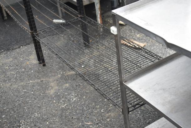 Black finish 3-tier wire shelving unit, used condition, with sturdy metal construction. Buyer must dismantle for shipping.