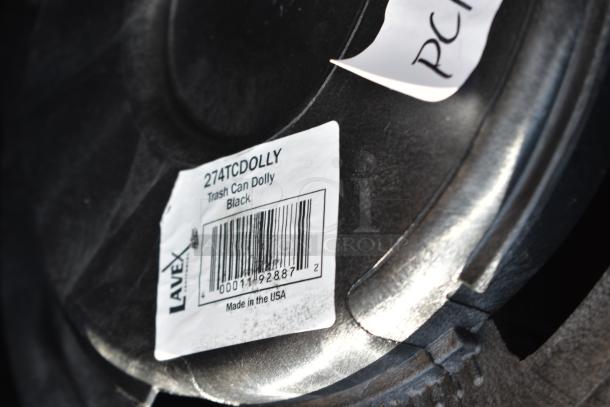 Lavex trash can dolly in black, model 274TCDOLLY, marked "Made in the USA." Part of a scratch and dent auction lot.