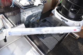 2 Avantco Refrigeration night curtains, model 19386181, wrapped in plastic. Tags indicate "New Scratch and Dent."