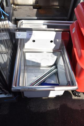 Steelton 522CS11818N stainless steel commercial sink, 18" x 18" x 12" bowl, no drainboard, missing 2 legs, scratch and dent.