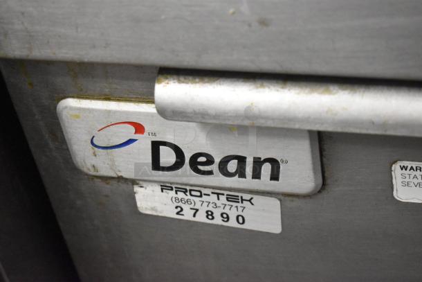 Dean Commercial Floor Style Deep Fat Fryer, stainless steel, visible brand plate and service label with contact info.