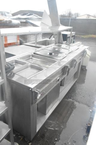 Dinex DHF6 steam table, commercial-grade, with over and under shelf. 208 Volts, stainless steel, good condition.