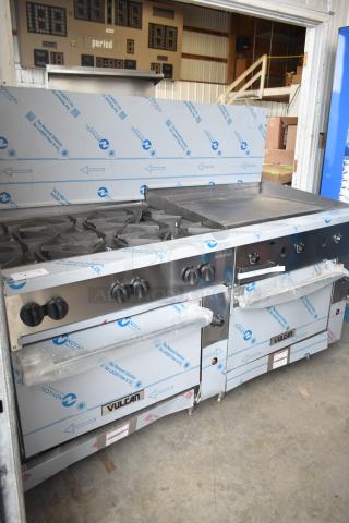 BRAND NEW SCRATCH AND DENT! 2025 Vulcan 72SS-6B36GTN Commercial Endurance 6 Burner 72" Natural Gas Thermostatic Range with 36" Griddle and 2 Standard Ovens - 310,000 BTU.