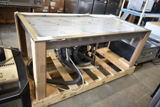 Brand new Hatco FTB-3 commercial frost top, 57" wide, three pan, drop-in, 120V, 1 phase, on a wooden pallet.