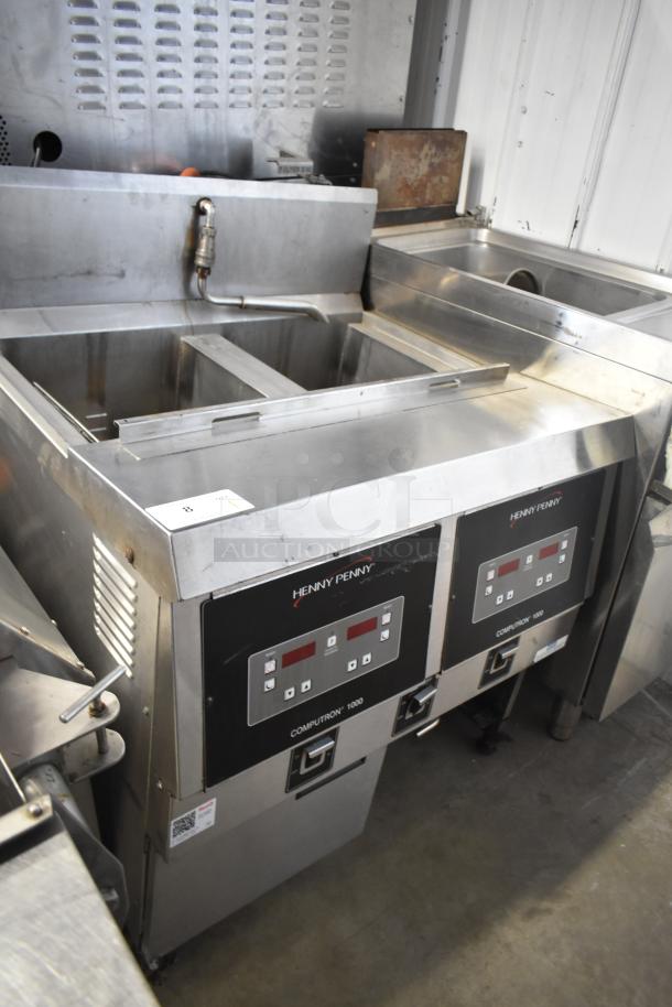 2019 Henny Penny OFG-322 2 Bay Deep Fat Fryer; natural gas, 170,000 BTU, on commercial casters, good condition.