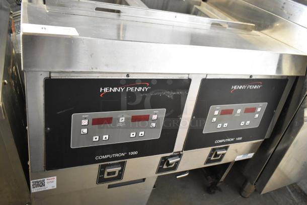 2019 Henny Penny OFG-322 commercial 2 bay deep fryer, 170,000 BTU; features digital controls, on casters, good condition.