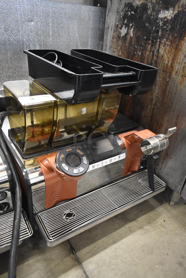 Thermoplan Mastrena II CS stainless steel espresso machine with steam wand. Features digital controls, dual trays.