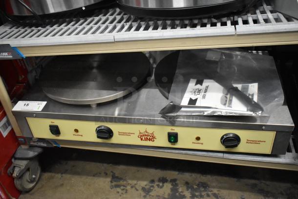 BRAND NEW Carnival King 382CM16DBL 16" Dual Steel Crepe Maker, 208/240V, 1 Phase. Features heating controls, slight scratches.