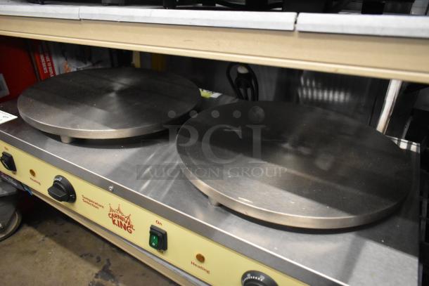 Brand new Carnival King 382CM16DBL 16" dual steel crepe maker with minor scratches, features dual controls, 208/240V.