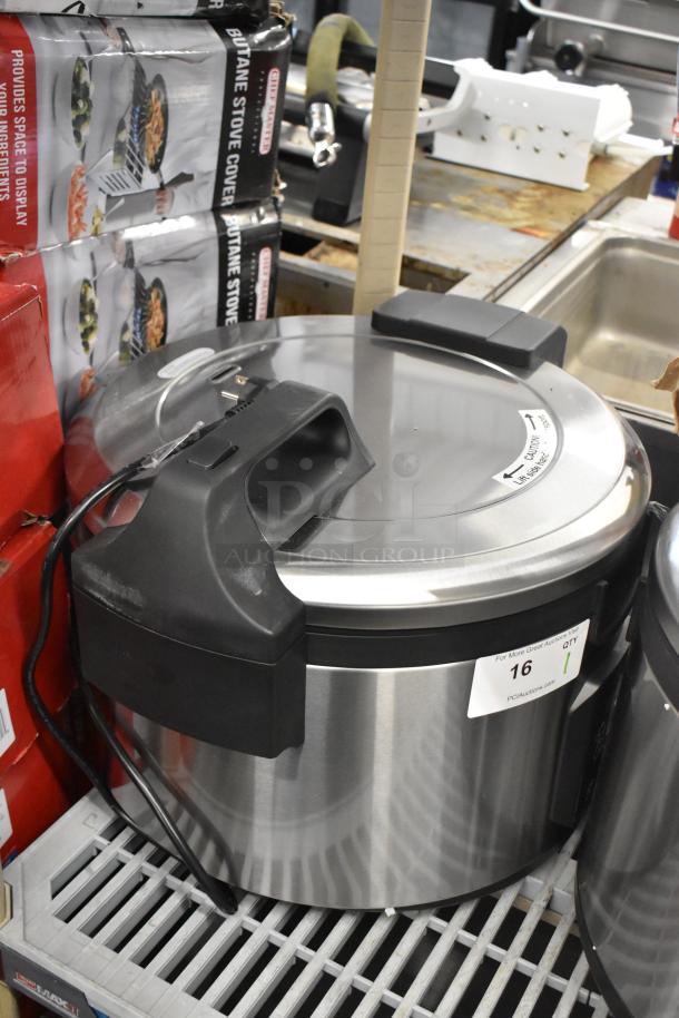 Avantco 177RCSB90 90 Cup Digital Electric Rice Cooker, stainless steel, hinged lid, new with minor dents, 240V.