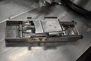 Alt Text: Bron Coucke 3839 "Original" stainless steel mandoline, new scratch and dent, with interchangeable blade set.