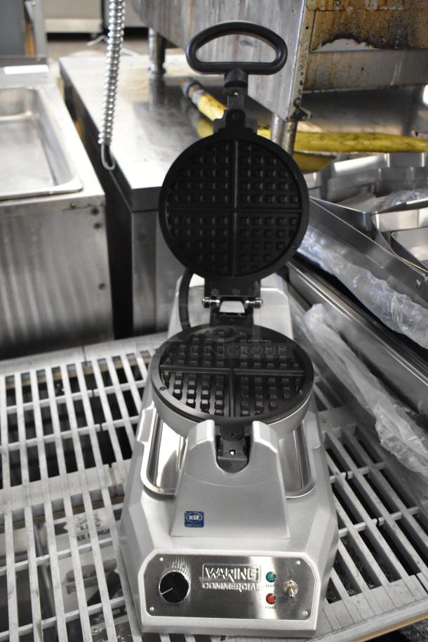 Brand new Waring WWD180X single classic waffle maker, 120V, 1 phase, with minor scratch and dent. Features power indicator.