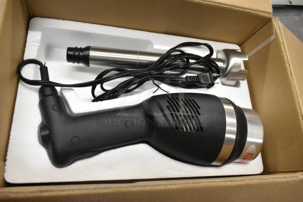 Brand new Galaxy 177IMBL9 immersion blender, 9" light-duty, variable speed, 2/5 HP, 120V, with Waring model WWD180X.