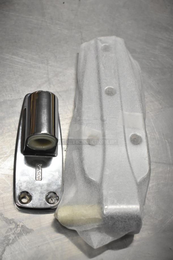 Chrome-plated "Kason" hinge alongside a wrapped ballast, new condition, minor scratches, great value multipack.