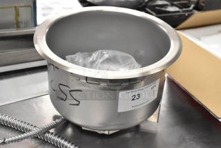 BRAND NEW Hatco HWB-11QTD 11 Qt. Heated Soup Well with Drain, labeled "Caution Hot", 120 Volts, single phase.