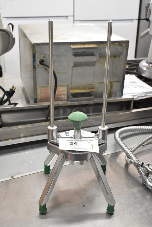 Brand new Garde 181CORE8 apple corer, 8 sections, stainless steel, scratch and dent, green handle, sturdy base.