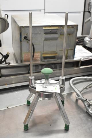 Brand new Garde 181CORE8 apple corer, 8 sections, stainless steel, scratch and dent, green handle, sturdy base.