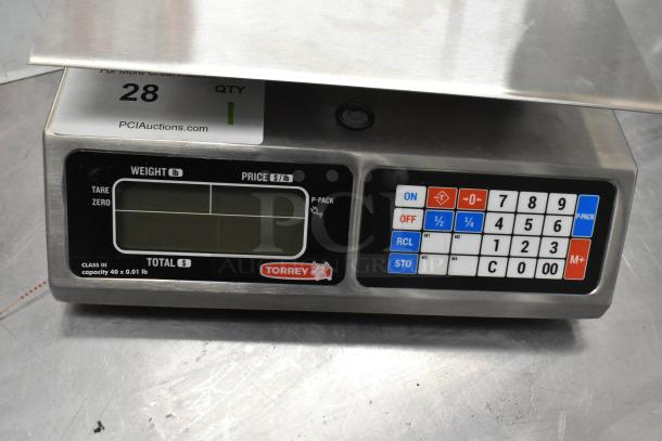 Brand new Torrey L-PC-40L digital price computing scale, 40 lb. capacity, scratch and dent, with keypad and display.