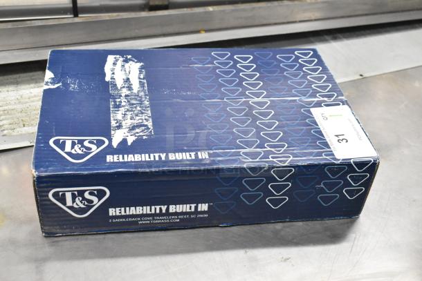 BRAND NEW SCRATCH AND DENT T&S B-0221 faucet box; features include 12" swing nozzle, 8" adjustable centers, 18.39 GPM outlet.