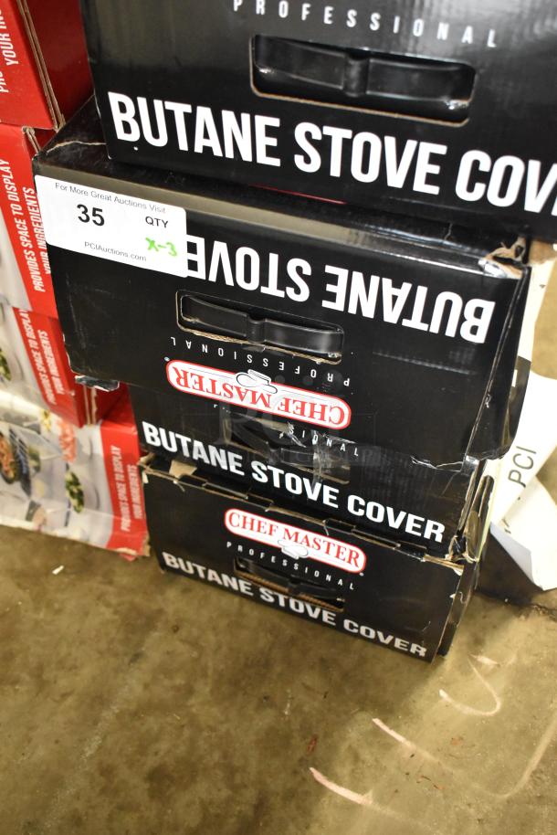 Chef Master 90217 stainless steel butane stove covers, new, minor scratches and dents, 7 3/16" x 14 1/2" x 12", set of 3.