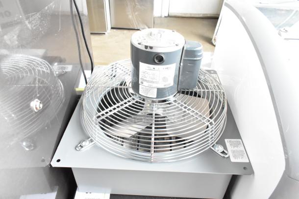 BRAND NEW Canarm 14" Wall Exhaust Fan S14-E1, 2,170 CFM, 1/4 hp, 1-phase, minor scratches visible, with labels.