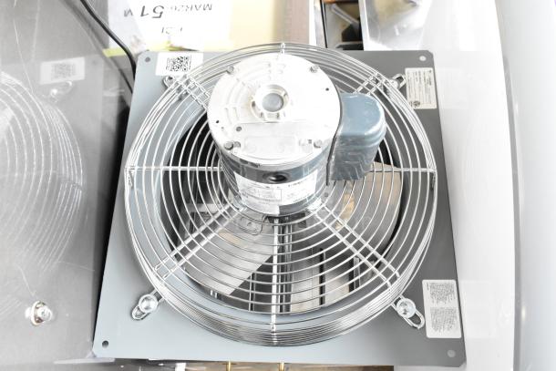 Brand new Canarm 14" wall exhaust fan S14-E1, 1-speed, 2,170 CFM, 1 phase, 1/4 hp, with minor scratches and dents.