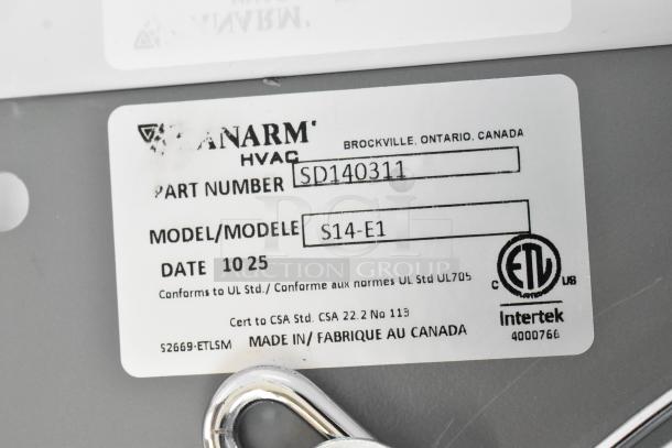 Brand new Canarm 14" wall exhaust fan, model S14-E1, 1-speed, 2,170 CFM, 1 phase, 1/4 hp, scratch and dent condition.