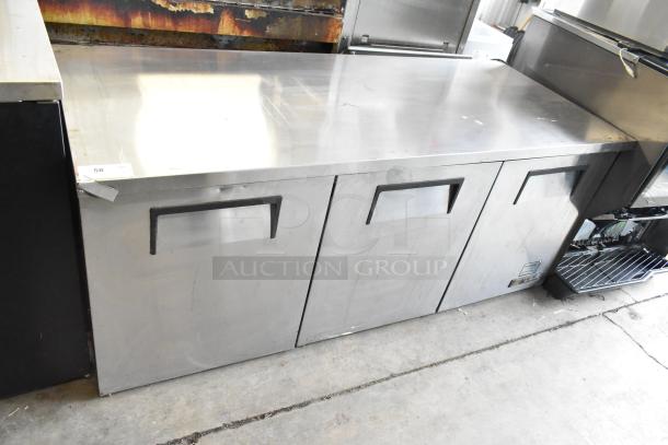 True TUC-72 Commercial 3 Door Undercounter Cooler on casters, stainless steel, 115V, 1 phase, good condition.