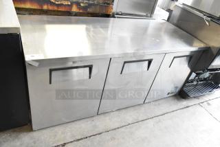 True TUC-72 Commercial 3 Door Undercounter Cooler on casters, stainless steel, 115V, 1 phase, good condition.