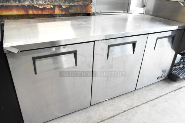 True TUC-72 commercial 3-door undercounter cooler on casters, stainless steel, 115 volts, 1 phase, used condition.