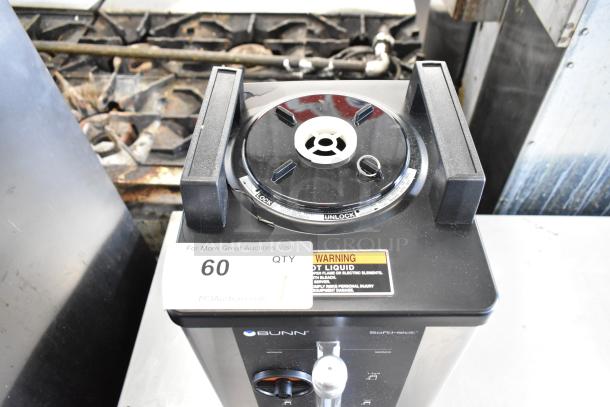 Bunn SH SERVER Commercial Coffee Server, black finish, top lock feature, warning label visible, in good condition.