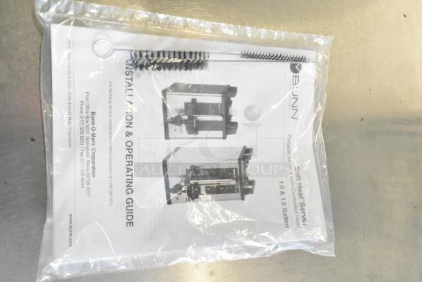 2025 Bunn SH SERVER Commercial Coffee Server with installation guide and cleaning brushes in plastic packaging.