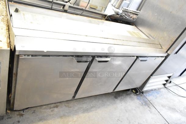 Beverage Air WTR72AY commercial 3-door undercounter cooler on casters. Features stainless steel finish. 115 volts, 1 phase.