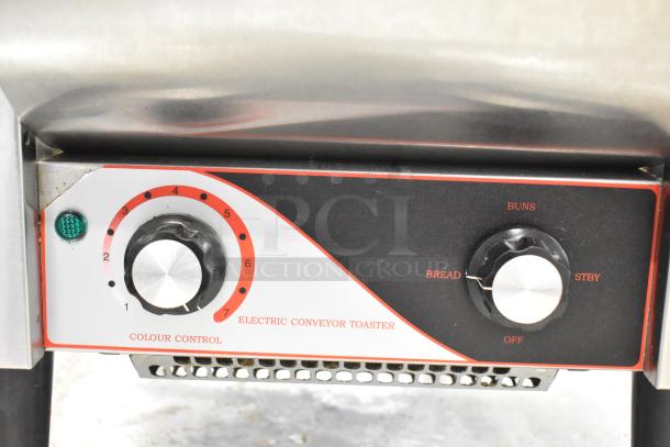 2023 BI006192 Commercial Conveyor Toaster Oven, electric-powered, 110 volts, features color control and bun/bread settings.
