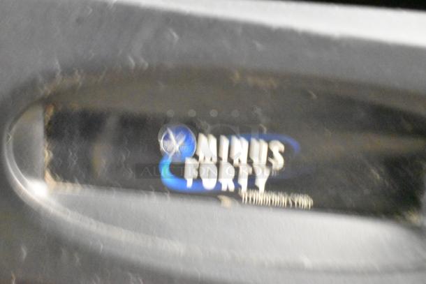 Minus Forty logo detail on a single door reach-in freezer merchandiser, model 22-USGF-X1-1C003-BK-NESTLE.