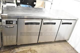 Lassele LT-1833R commercial 3-door undercounter cooler, stainless steel, visible brand logo, digital display, used condition.