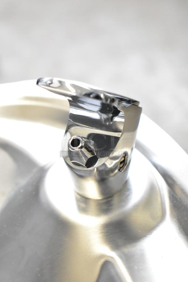 Elkay KM35-2 wall mount water fountain, brand new, minor scratches, stainless steel finish, close-up of nozzle.