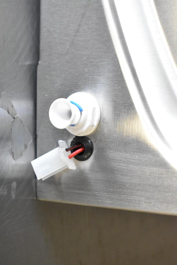 Brand new Elkay KM35-2 wall mount water fountain, stainless steel, minor scratches visible, wiring detail shown.