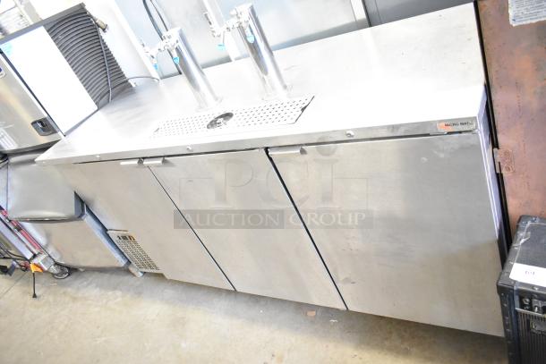 Micro Matic MDD-78 S kegerator with two double tap beer towers, stainless steel, 115 volts, commercial use, visible Micro Matic label.