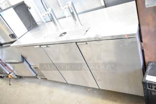 Micro Matic MDD-78 S kegerator with two double tap beer towers, stainless steel, 115 volts, commercial use, visible Micro Matic label.