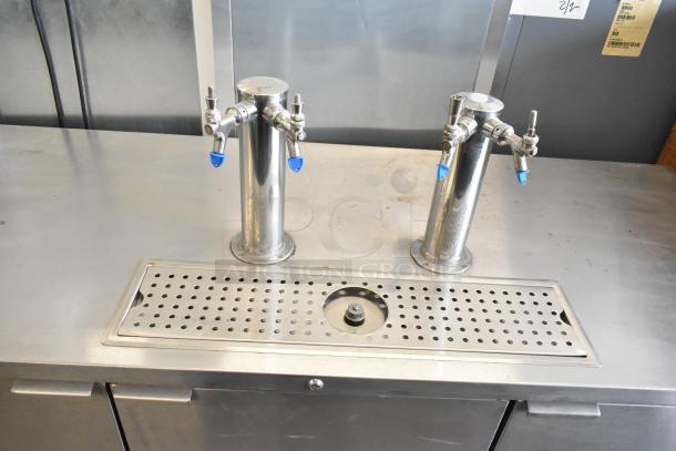 Micro Matic MDD-78 S kegerator with two double tap beer towers, stainless steel surface, used condition.