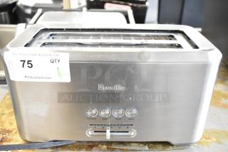 Breville BTA730XL/A 2-slot countertop toaster, stainless steel, 120V, used condition. Features bagel, frozen, and cancel buttons.
