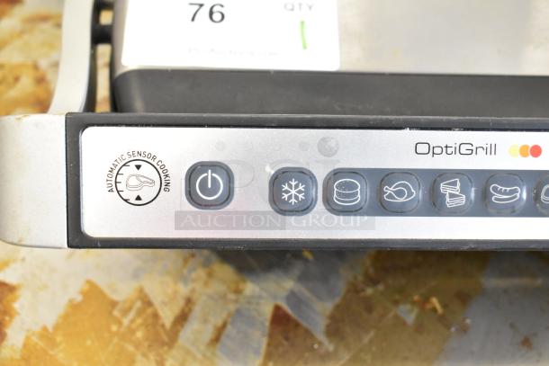 T-Fal OptiGrill Panini Press with automatic sensor cooking. Features power, frozen, and food-specific settings. 115 Volts, 1 Phase.