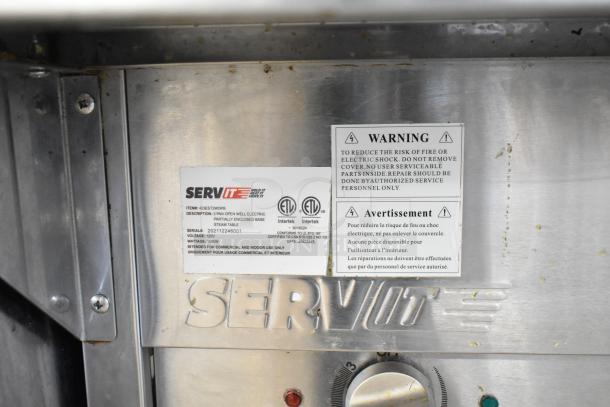 2021 ServIt 423EST2WOPB steam table label showing model, voltage, and certifications. Used for commercial kitchens.