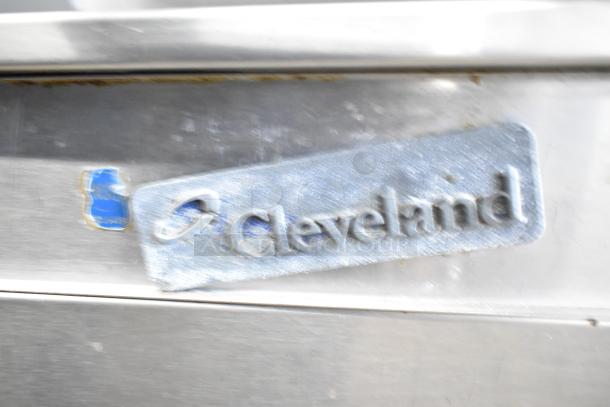 Cleveland commercial braising pan with visible logo, stainless steel, ideal for professional kitchens, in used condition.