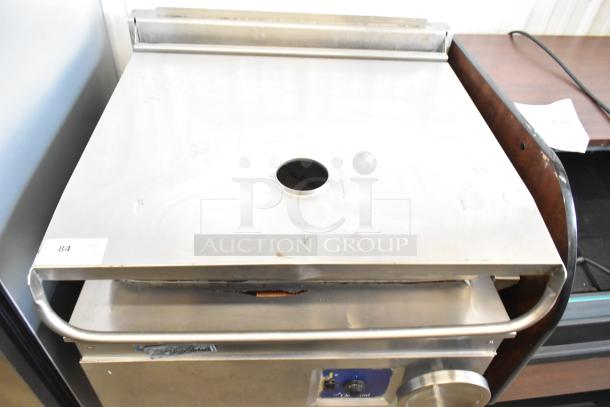 Cleveland Commercial Floor Style Braising Pan, stainless steel, visible control dials, good condition, commercial kitchen use.