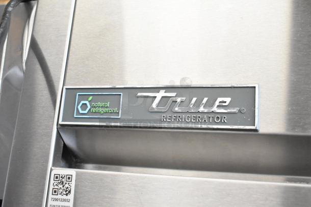 2017 True TG1R-1S-HC commercial cooler, single door, 115V, 1 phase. Features "True Refrigerator" badge and QR code.
