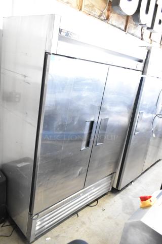 True T-49F Commercial 2 Door Freezer, 115V, 1 Phase, stainless steel, good condition, visible wear.
