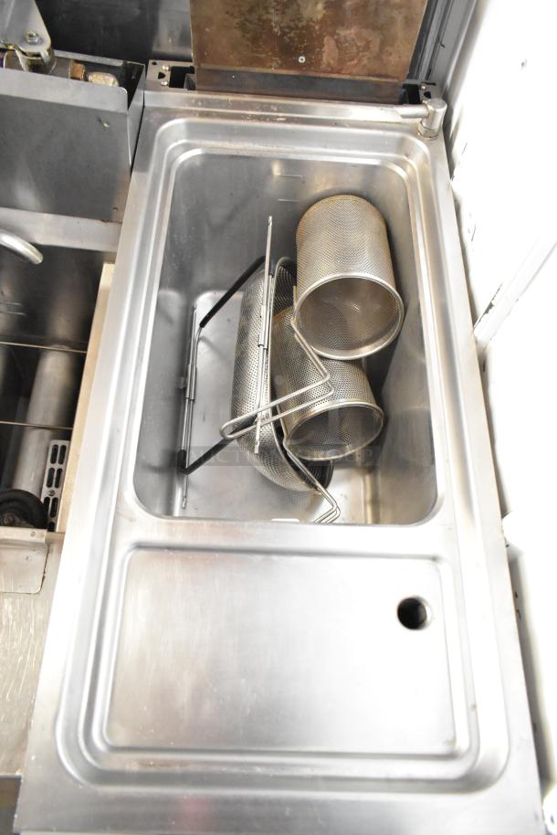 Rosito Bisani CPG1TWBHBTU commercial pasta cooker, stainless steel, natural gas, floor style, with basket inserts.